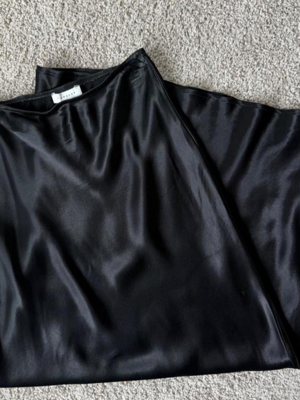 Topshop Black Satin Midi Skirt